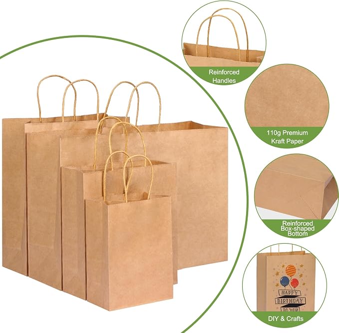 OUTUXED 40pcs Paper Bags with Handles Brown Kraft Paper Bags Assorted Sizes | Assorted Sizes (8/10/12.6/16 Inches) Paper Bags with Handles Bulk for Gift, Business, Retail, Shopping, Party Favors - Image 3