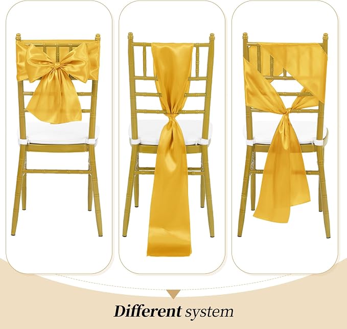 YMHPRIDE 60 PCS Gold Satin Chair Sashes,Ties Bows Designed Chair Sashes for Wedding Party Baby Shower Banquet Restaurant Hotel Folding Chairs Decoration(Gold,7x78 inch) - Image 4