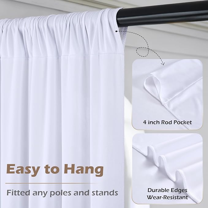 30ft x 8ft Wrinkle Free White Backdrop Curtains for Weddings Parties, 6 Panels 5x10ft Soft Silky Polyester White Photo Backdrop Drapes Back Drop Cloth for Birthday Christmas Photography Background - Image 5