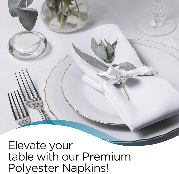 Leading Linens 20 pcs White 17"x17" Polyester Cloth Napkins | Premium, soft, & durable square linen napkins, perfect for weddings, dining, restaurants, & parties. Washable. - Image 5