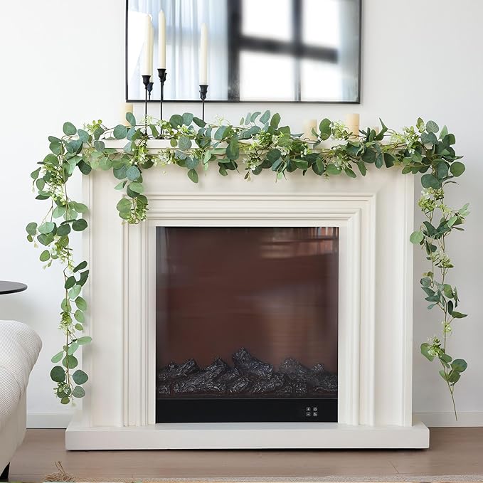 mizii 5 Packs 340" Artificial Vines Eucalyptus Garland Fake Vine with Silk Leaves Green Garland Faux Hanging Plants Greenery Decoration for Room Table Centerpieces Wedding Decor (Eucalyptus) - Image 5