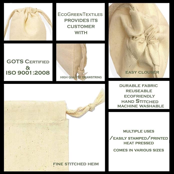 Eco Green Textiles 100% Cotton Reusable Produce Muslin Bags - Image 6
