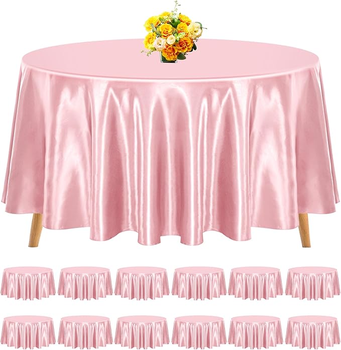 12 Pack 120 Inch Round Satin Tablecloth, Rose Gold by REWOMC