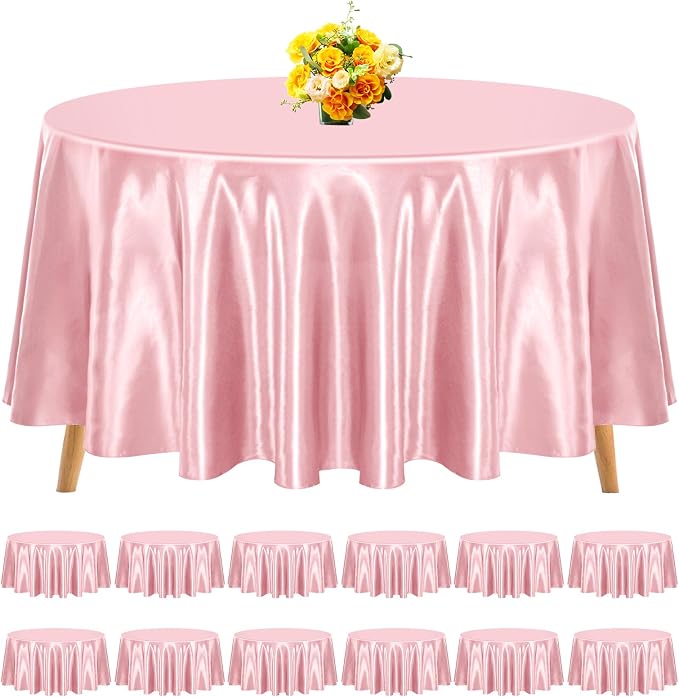 12 Pack 108 Inch Round Satin Tablecloth, Rose Gold by REWOMC