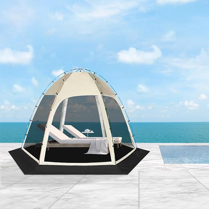 Screen Tent with Removable Floor, Siebwin Large 11.8'x11.8' Gazebos with Mosquito Netting and Removable Floor Sunproof Outdoor Canopy Tent for Backyard Khaki Party Outside Activities, Khaki