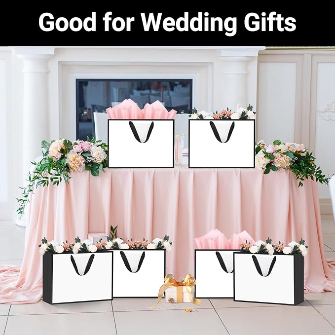 EUSOAR Large Gift Bags with Handles, 25pcs 16"x6"x12" Thank You Wrap Paper Bags Bulk, White/Black Merchandise Retail Shopping Wrapping Bags for Business, Craft Grocery, Wedding Birthday Party Favor - Image 7