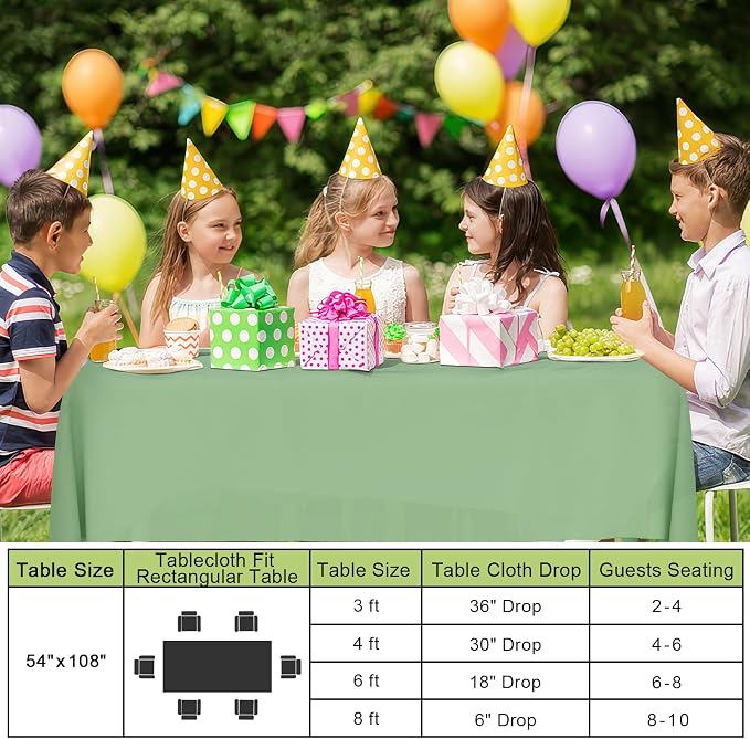 Smiry Disposable Table Cloth - 6 Pack, 54 x 108 Inch Waterproof Rectangle Tablecloths for Parties, Decorative Plastic Table Cover, Leakproof & Sturdy, Sage Green - Image 6
