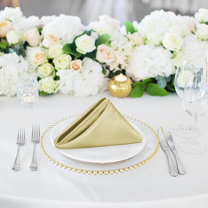 Bailarina 80 Pack Champagne Satin Napkins,17x17 Inches Wedding Napkins Square Soft Silky Table Napkins Bulk Decorative Elegant Cloth Napkin for Party Decoration, Banquet,Wedding,Graduation - Image 2