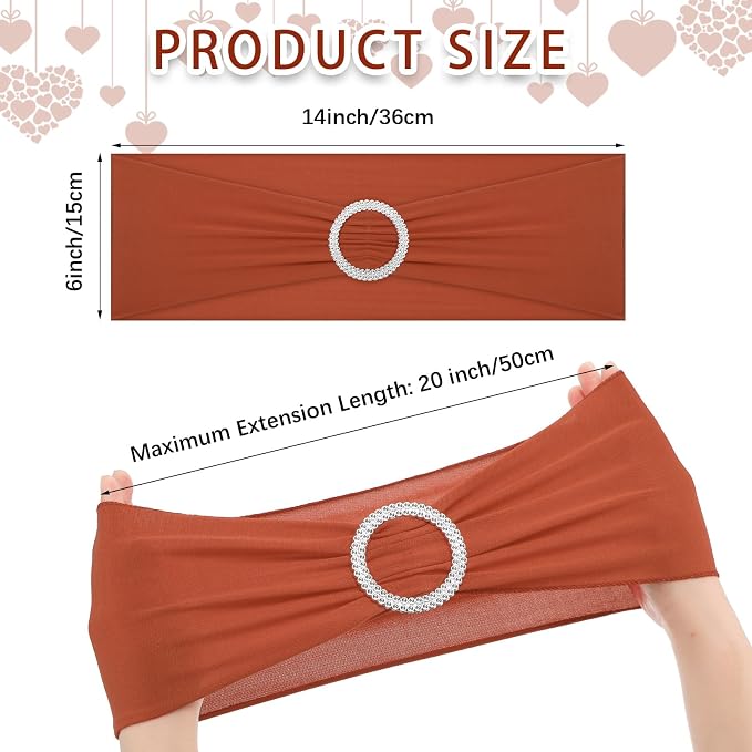 CHENGU 150 Pieces Spandex Stretch Chair Sashes Bows Elastic Chair Cover Bands Ties with Buckle Slider for Wedding Party Reception Events Universal Ceremony Banquet Decorations (Terracotta) - Image 2