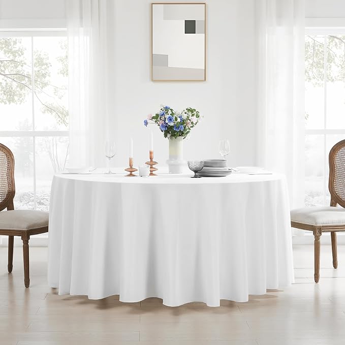 6 Pack White Round Tablecloths 90 Inch for Dining Tables | Washable Decorative Linen Polyester Table Cover for Banquets Buffets Parties and Weddings - Image 3