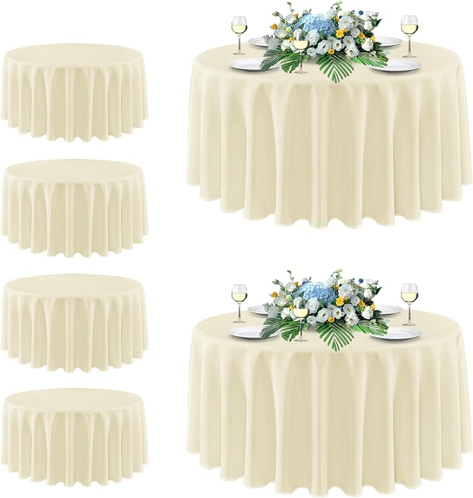 sancua Beige Round Tablecloth 108 Inch Fit 42-96 Inch Tables, 6 Pack | Circle Polyester Fabric Table cloth for Wedding Party Reception Banquet Birthday, Washable Formal Covers by sancua
