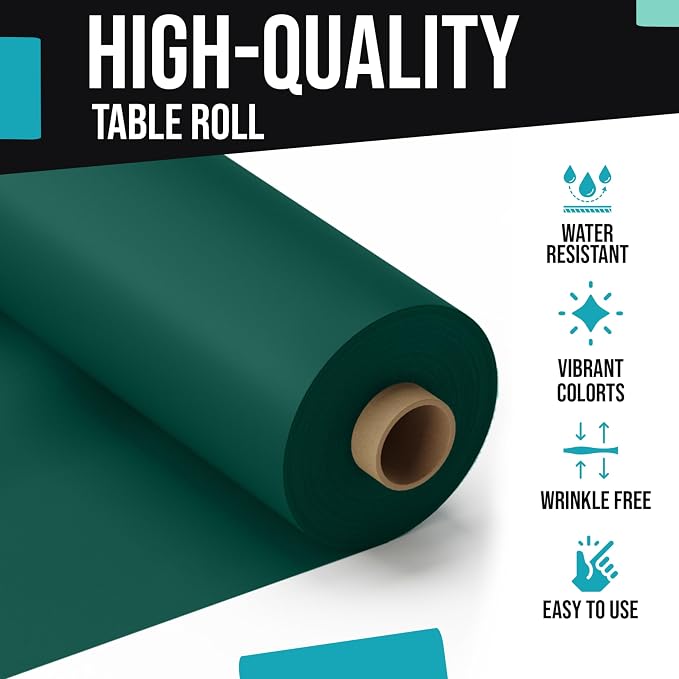 Exquisite Party Solids Dark Green Plastic Table Cover Roll 4 Pack 40" X 300' Table Cloth Plastic Cover Roll - Premium Quality Thick 0.5 MIL Banquet Rolls - Disposable Tablecloth Rolls - Image 4