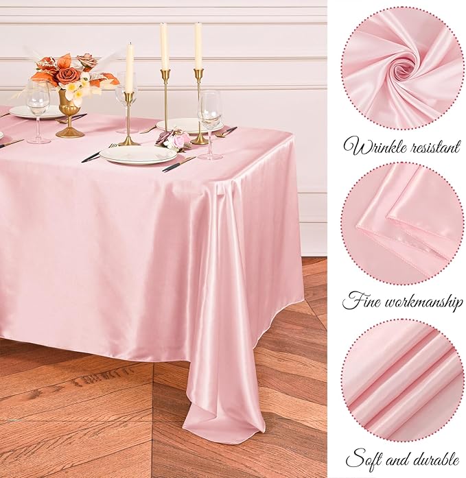 YMHPRIDE 10 Packs Satin Tablecloth 108 x 57 inch Rose Gold Rectangular Tablecloths, Overlay Satin Table Cover Bright Silk Tablecloth Smooth Fabric Table Decoration for Wedding Party Banquet Events