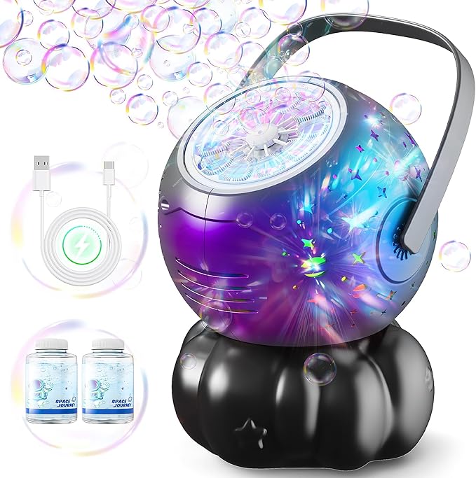 Bubble Machine - Halloween Bubble Maker for Kids with Big Bubbles Design, Multi-Color LED Light, 20oz Capacity，USB-C Rechargeable - Outdoor Toys for Toddlers Ages 3+ Boys Girls Party Birthday Gift