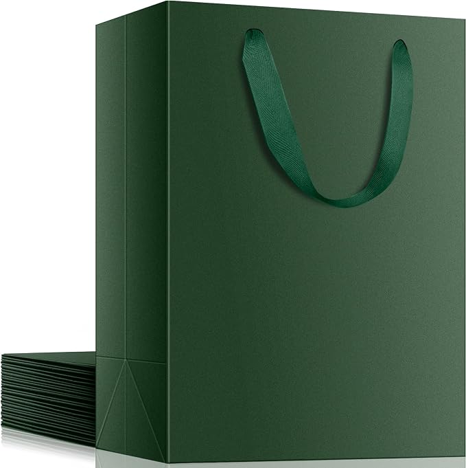 EUSOAR Paper Gift Bags with Handles, 12pcs 7.8"x3.9"x11" Green Gift Wrap Bags Bulk, Merchandise Grocery Craft Retail Shopping Wedding Birthday Christmas Holiday Party Favor Thank You Paper Bags by EUSOAR