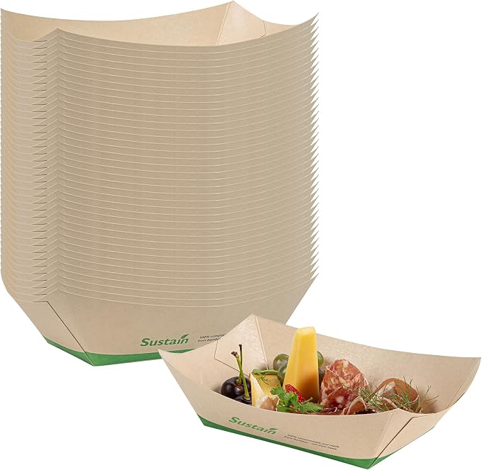 Restaurantware Paper Boats 200 Pack of 1 lb Greaseproof Disposable Bamboo Food Boats Sustainable Serving Trays Leak-Resistant Kraft Paper Brown For Appetizer And Portion Serving - Image 2