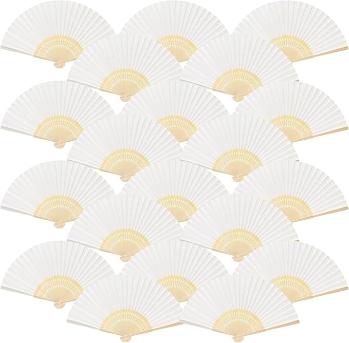 FEPITO 20 Pieces White Handheld Paper Fan | Paper Folding Fans with Bamboos for Wedding Gift, Party, Home by FEPITO