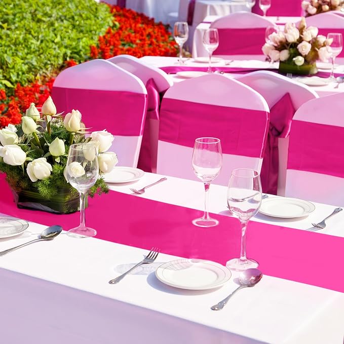 12 Pcs Hot Pink Satin Table Runners Bulk, 12 x 108 Inch | Runners for Table, Smooth Fabric Tablecloth, Wedding Banquet, Birthday Party, Fall Decorations, Halloween Christmas Party - Image 2