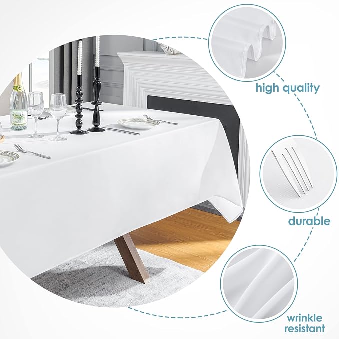 VidaFete 1 Pack 60 * 84inch White Rectangle Tablecloth for 4ft Tables | Stain & Wrinkle Resistant Rectangular Table Cloth for Kitchen Dining Wedding Banquet Decoration, Polyester Fabric - Image 3