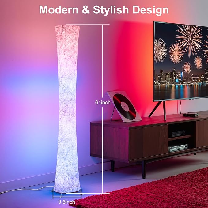 WORLD WIN Floor Lamp, 61'' Smart RGB LED Corner Lamp with Music Sync and 16 Million DIY Colors, 3 Color Temperature, APP & Remote Control, Color Changing Standing Floor Lamp for Bedroom Living Room