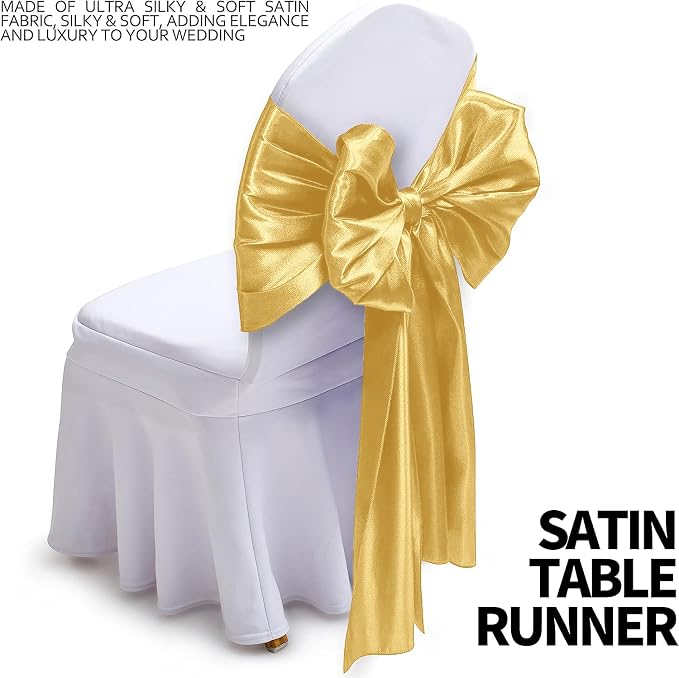 SI Pack of 10 Wedding 12 x 108 inch Satin Table Runner for Wedding, Decorations for Graduations, Engagements, Birthday Parties, Banquets, Runners fit Rectangle, Round Table - Light Gold - Image 3