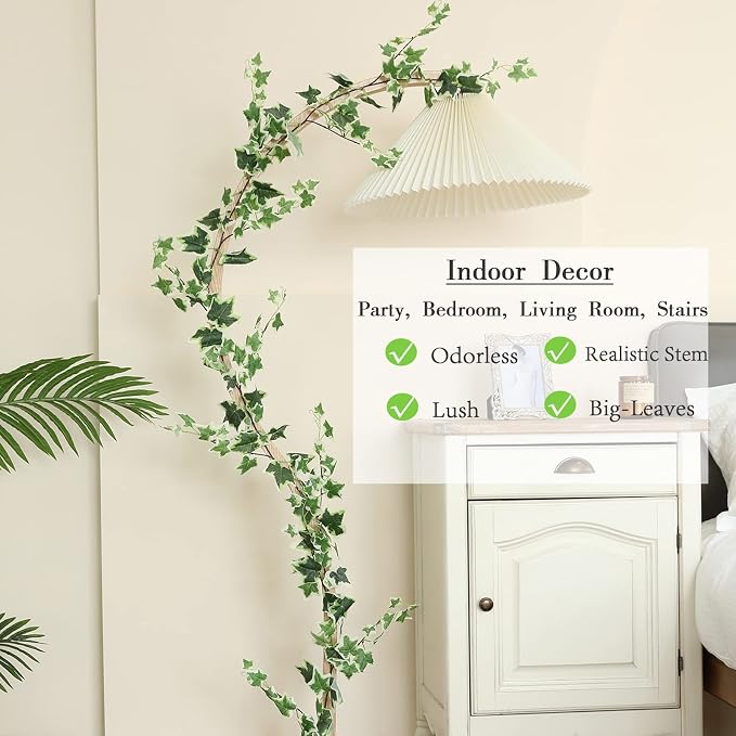 dallisten 3Strands Odorless Artificial Ivy Vines Kit, 71" Silk Ivy Garland | Fake Hanging Plants Greenery Leaves Decoration for Bedroom, Windows, Walls, Wedding, Outdoor Decor (Green White Ivy) - Image 3