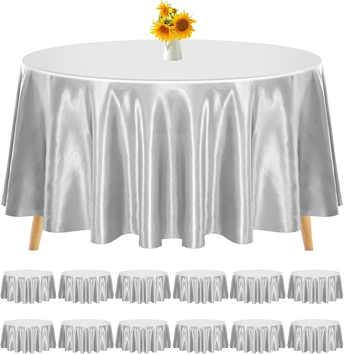 12 Pack 108 Inch Round Satin Tablecloth, Silver by REWOMC