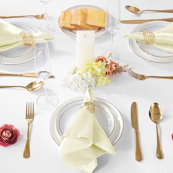 MILVOWOC Square Beige Satin Napkins 20 x 20 Inch, 72 Pack | Soft Silk, Smooth Decorative, Washable & Reusable, For Weddings Dinner Restaurant Party - Image 7