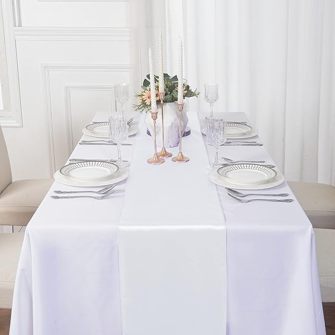 12Pack Table Runner 12 x 108 Inches Satin Silk Table Runner for Wedding, Birthday Party, Banquets, Graduations Decoration, fit Rectange and Round Table-White - Image 7