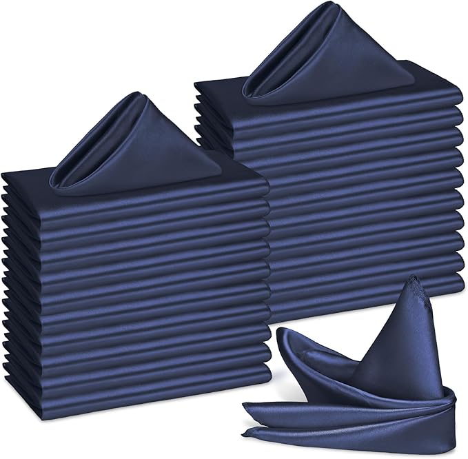 Bailarina 120 Pack Navy Blue Satin Napkins,17x17 Inches Wedding Napkins Square Soft Silky Table Napkins Bulk Decorative Elegant Cloth Napkin for Party Decoration, Banquet,Wedding,Graduation by Bailarina