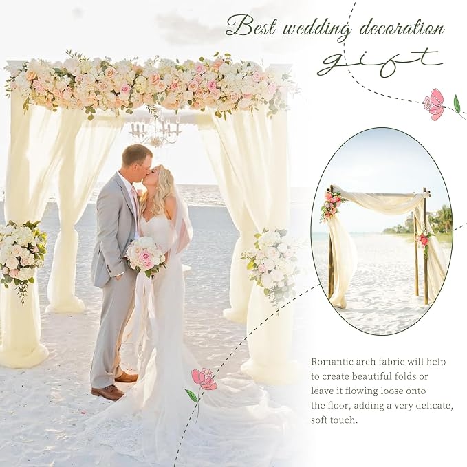 Showgeous Wedding Arch Draping Fabric Beige Chiffon Fabric Drapes - Image 6