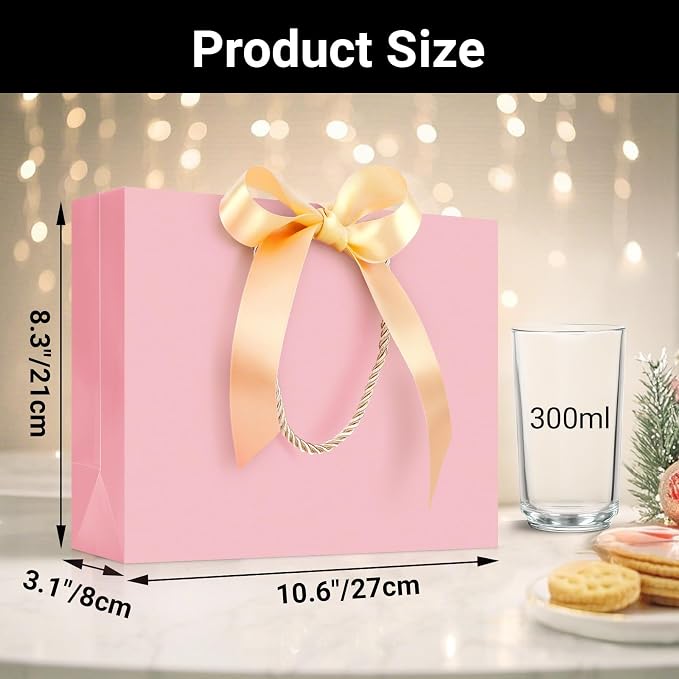EUSOAR Pink Gift Bags, 12pcs 10.6"x3.1"x8.3" Thank You Gift Paper Bags with Bow Ribbon Handle, Small Shopping Party Favor Gift Treat Candy Bags Bulk for Wedding Baby Shower Guests Bridal - Image 2