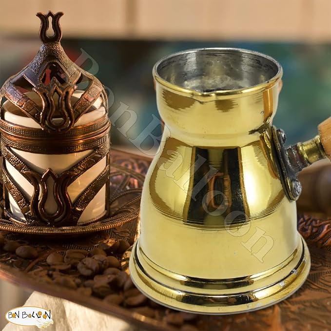 1 Brass Copper Pot Ibrik Briki Turkish Greek Coffee Maker Jazva Cezve Jezve Turka Ararat Arabic Arabian Arabic With Wooden Handle Hand Hammered Handmade Egypt Egyptian Decanter Size No2 (2.70oz/80ml)