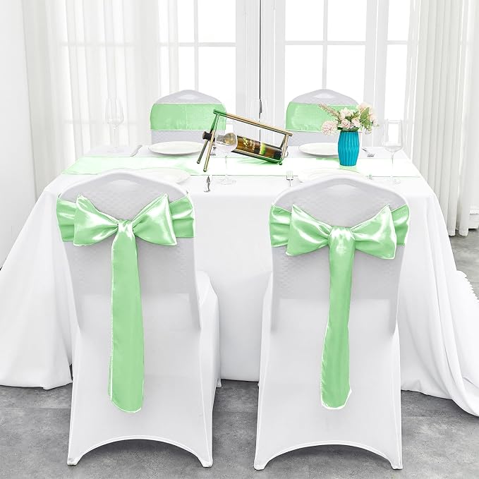 4-Pack Mint Green Satin Table Runner 12 x 108 Inch Long Fuchsia Bright and Smooth Silk Fabric Table Runner for Wedding Banquet Birthday Party Decoration - Image 5