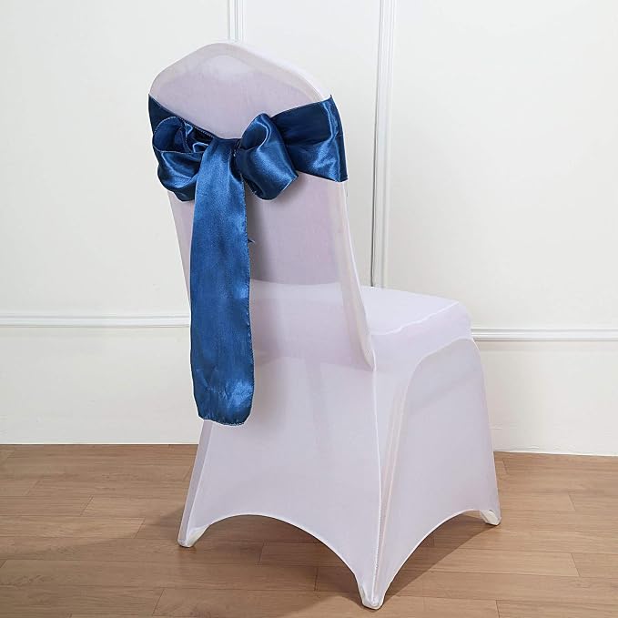 Balsa Circle 10 Navy Blue Satin Elegant Chair Cover Bows Sashes Wedding Banquet Decorations Party Supplies Engagement Events Reception - Image 4