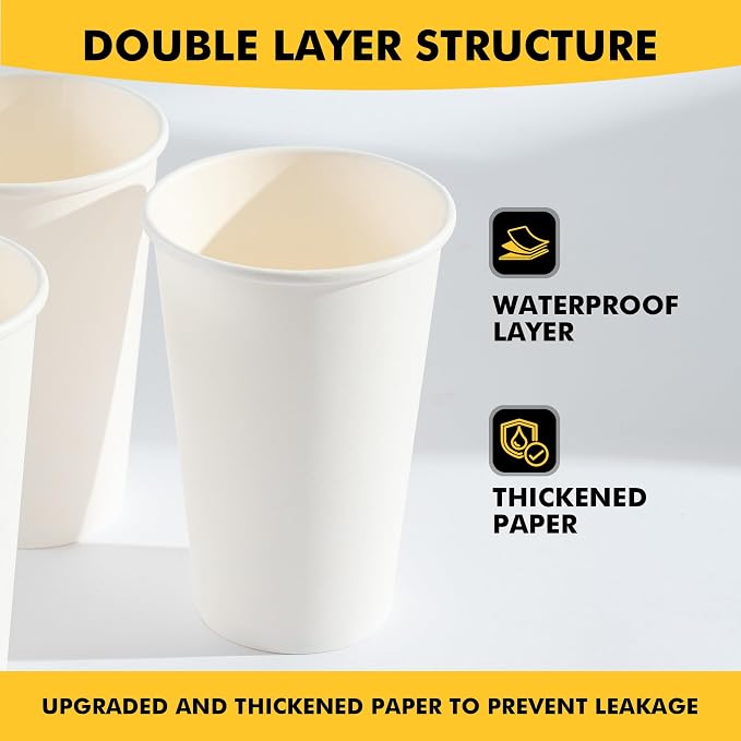 RACETOP 16 oz Coffee Cups, 200 Pack, Disposable Paper Hot Coffee Cup | Thickened Paper, Leak-proof, BPA-free, Ideal for Daily Use, Coffee Shop, Party, Travel, Picnic, Events - Image 5