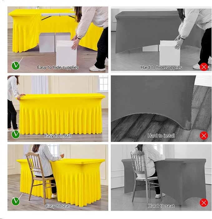 Leegleri 2 Pack Yellow Spandex Fitted Table Clothes for 6 Foot Rectangle Tables - Wrinkle Free, Perfect for Banquets, Weddings & Parties - Image 4