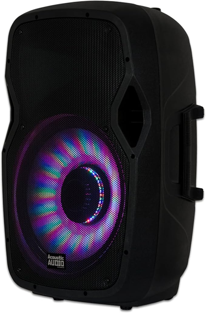 Acoustic Audio by Goldwood 15 Inch 1000 Watt Bluetooth LED Speaker System with RCA25 Pro Audio 25 Foot Stereo Cables, Red/White (2 Pack)