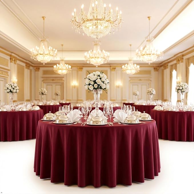 8 Pack Burgundy Round Tablecloth 120 Inch | For 4Ft-7Ft Round Table, Wrinkle Resistant Table Cloth, Washable Polyester Fabric, For Wedding Party Banquet Buffet Camping - Image 6