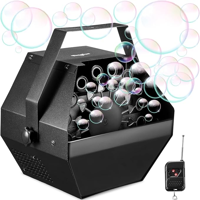 Theefun Bubble Machine: Remote Control 750ML Metal Bubble Blower Machine for 60 Min Usage Time, Plug-in Automatic Bubble Maker for Parties Wedding Birthday Indoor Outdoor, with AC Adapter
