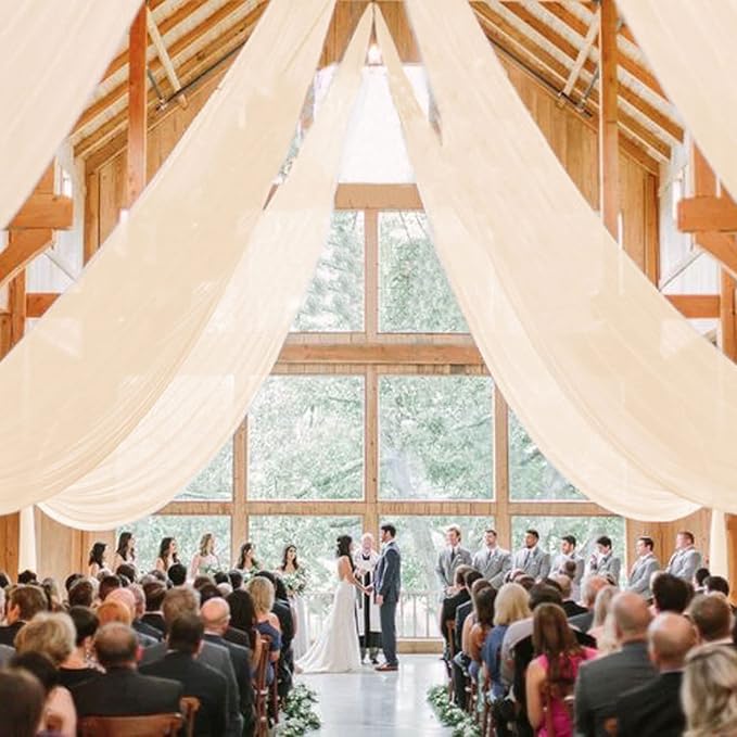MODFUNS Champagne Ceiling Drapes for Parties 2 Panels 5FTx20FT Sheer Fabric for Draping Chiffon Curtain Ceiling Backdrop Wedding Arch Drapes Fabric Tulle Wedding Curtains Banquet Hall Tent Drapery - Image 2