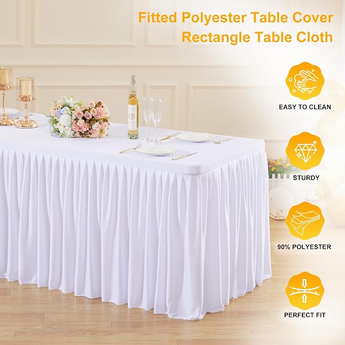 Wish Care 6 Pack White Rectangle Table Clothes for 8 Foot Tables, Polyester Fitted Tablecloths 8ft Stretch Table Cover for Wedding, Birthday, Parties, Trade Show, Craft Show - Image 4