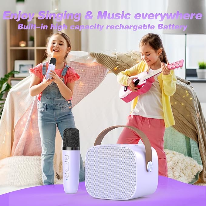 Mini Karaoke Machine,Funny Toys Christmas Birthday Gifts for Kids Age 4-12 Girls,Boys,Adults,MEGUO Karaoke Microphone Toys for 4,5,6,7,8,9,10,11,12+ Year Old Girls Boys (Purple 2 mics)