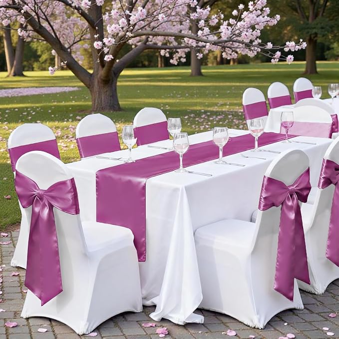 Pack of 10 Satin Table Runners 12 x 108 Inch Long Wedding Sateen Bright Silk Smooth Table Runner for Wedding Reception Birthday Graduation Party Event Banquet Dinner Decoration - Dusty Pink - Image 2