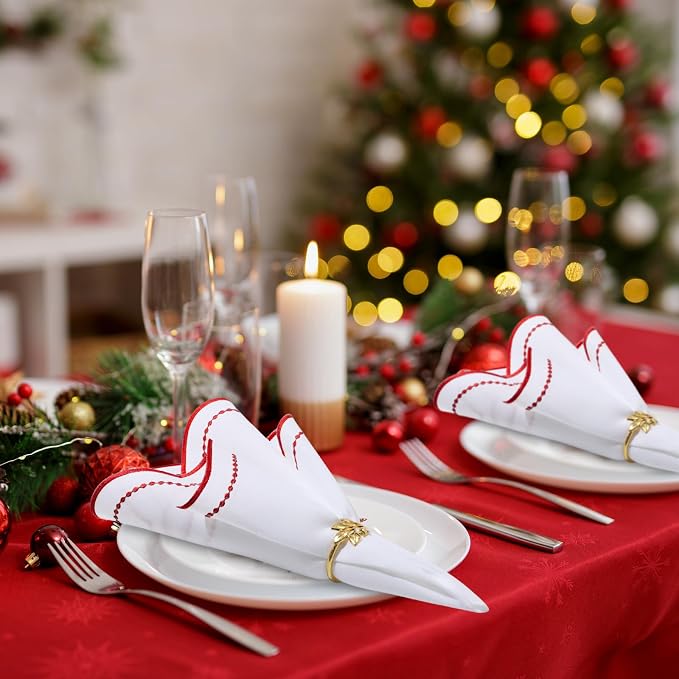 Hahafelt 12 Set Scalloped Cloth Napkins, Embroidery Polyester, Red | 18x18 Inch Washable Cloth Napkins, Reusable Fabric for Hotel Restaurant Table Dinner Wedding Events Parties - Image 5