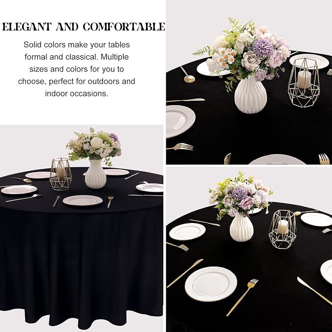 4 Pack Round Tablecloth 90 Inch Black Polyester Washable Fabric Table Covers for Wedding Dining Table Buffet Parties Banquet Decor - Image 3