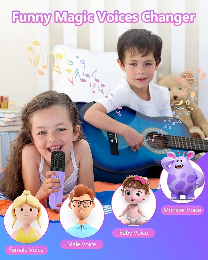 Mini Karaoke Machine with 2 Wireless Microphones, Kids Toys Portable Bluetooth Speaker for Kids Adults Toddler, Christmas Girls Toys for 4 5 6 7 8 9 10 12 Year Old Birthday Gift Ideas (Purple)
