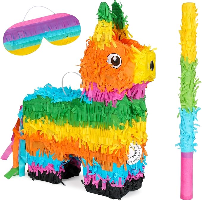 Piñata Set for Kids Party - Full Party Game Kit with Hitting Stick, Blindfold & Confetti Filler, Perfect for Birthday Party Decorations for Boys and Girls - Pop Pop Piñata,Multicolored...