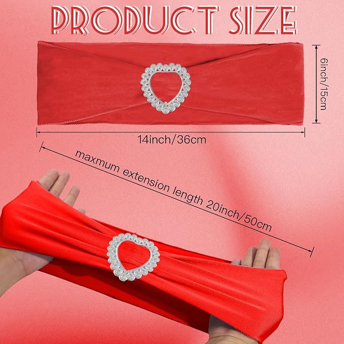 100PCS Spandex Stretch Red Chair Sashes Bows Universal Elastic Chair Cover Bands Ties with Buckle Slider for Wedding Party Birthday Reception Event Banquet Decoration(Red) - Image 3