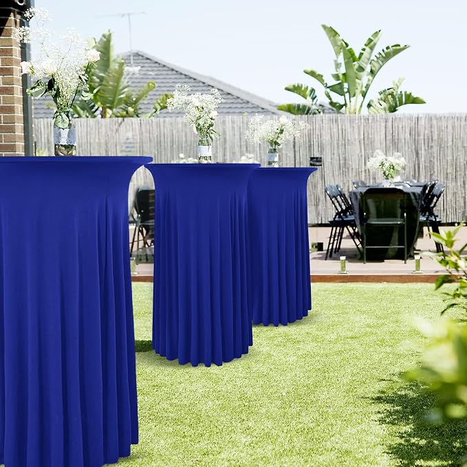6 Packs Royal Blue Round Cocktail Table Skirt 32"x 43" | Spandex Stretch Cocktail Tablecloth with Wavy Drapes, Fitted High Top Table Covers for Wedding Bar Party Birthday - Image 5